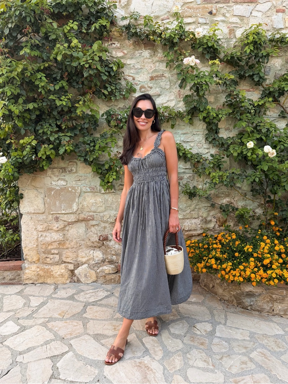 Doen Sleeveless Smocked Gingham Maxi Dress